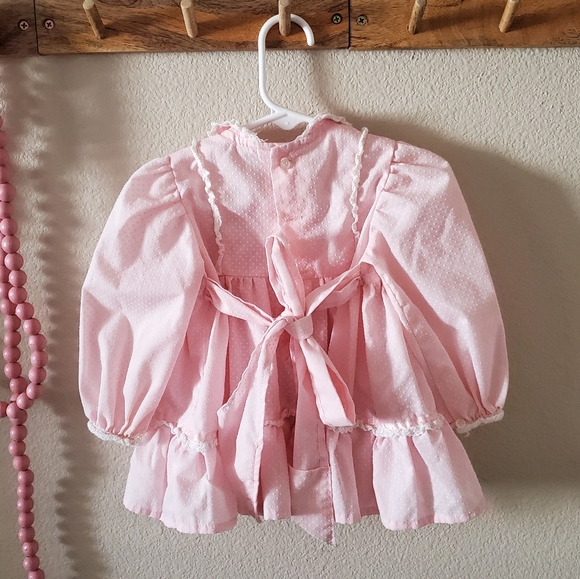 Vintage Frilly Pink Swiss Dot and Lace Dress - Picture 2 of 6